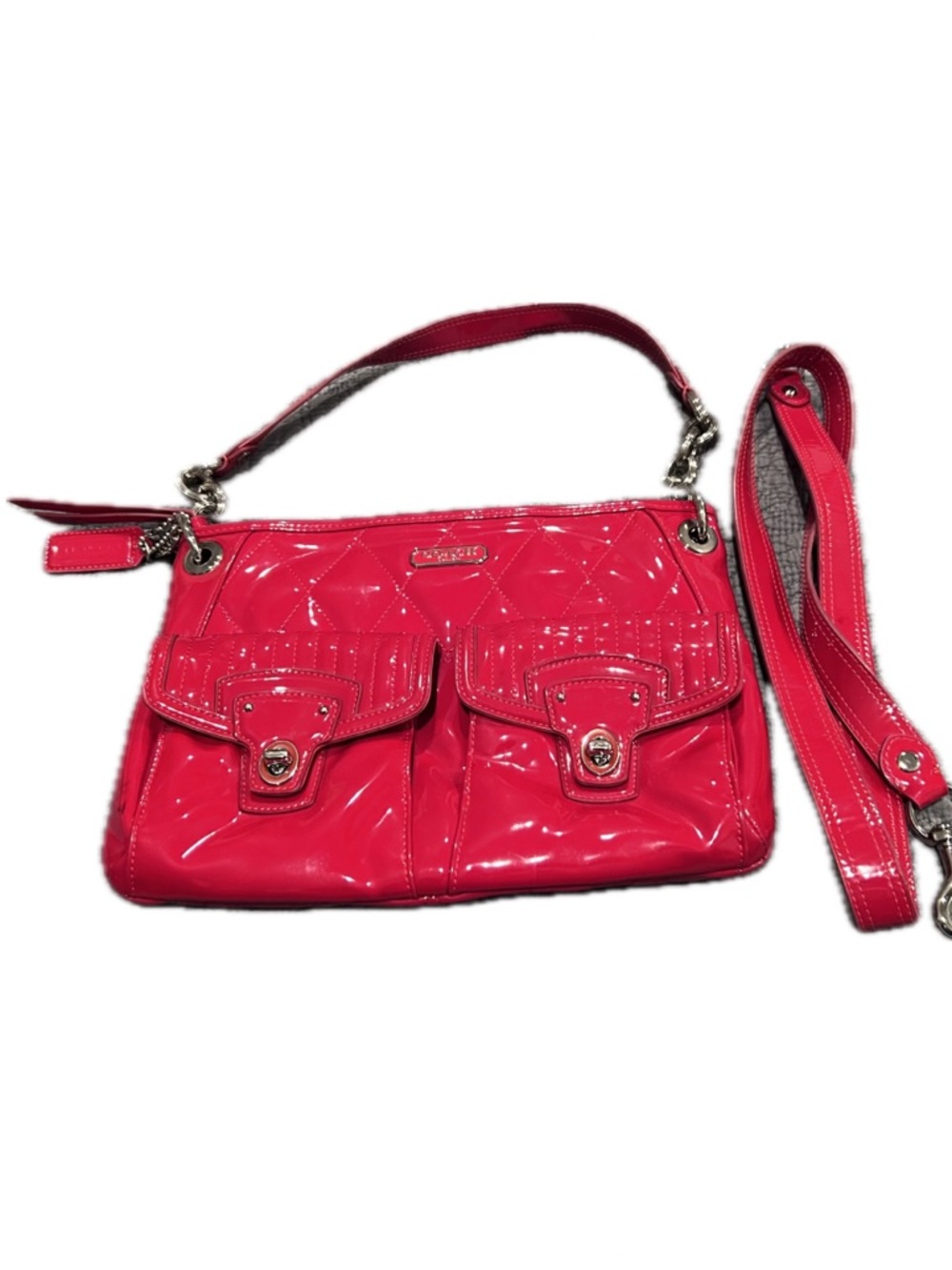 Coach Poppy Liquid Gloss Patent Leather Quilted Shoulder Bag.